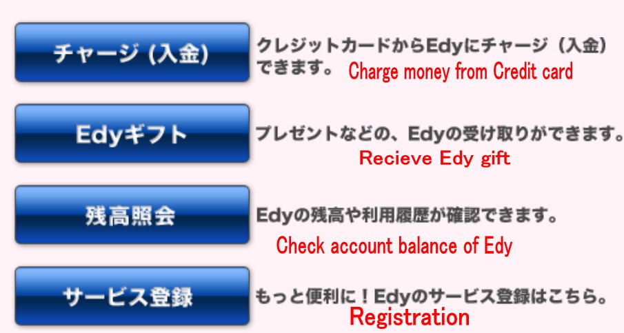 How to charge money to Edy step by step in English support